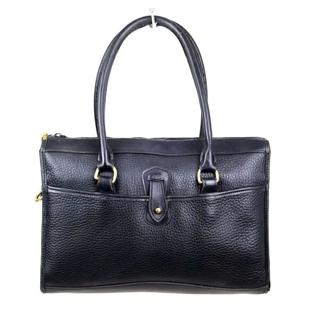 VTG Dooney & Bourke PEBBLED BLACK GENUINE LEATHER BUSINESS SHOULDER BAG PURSE